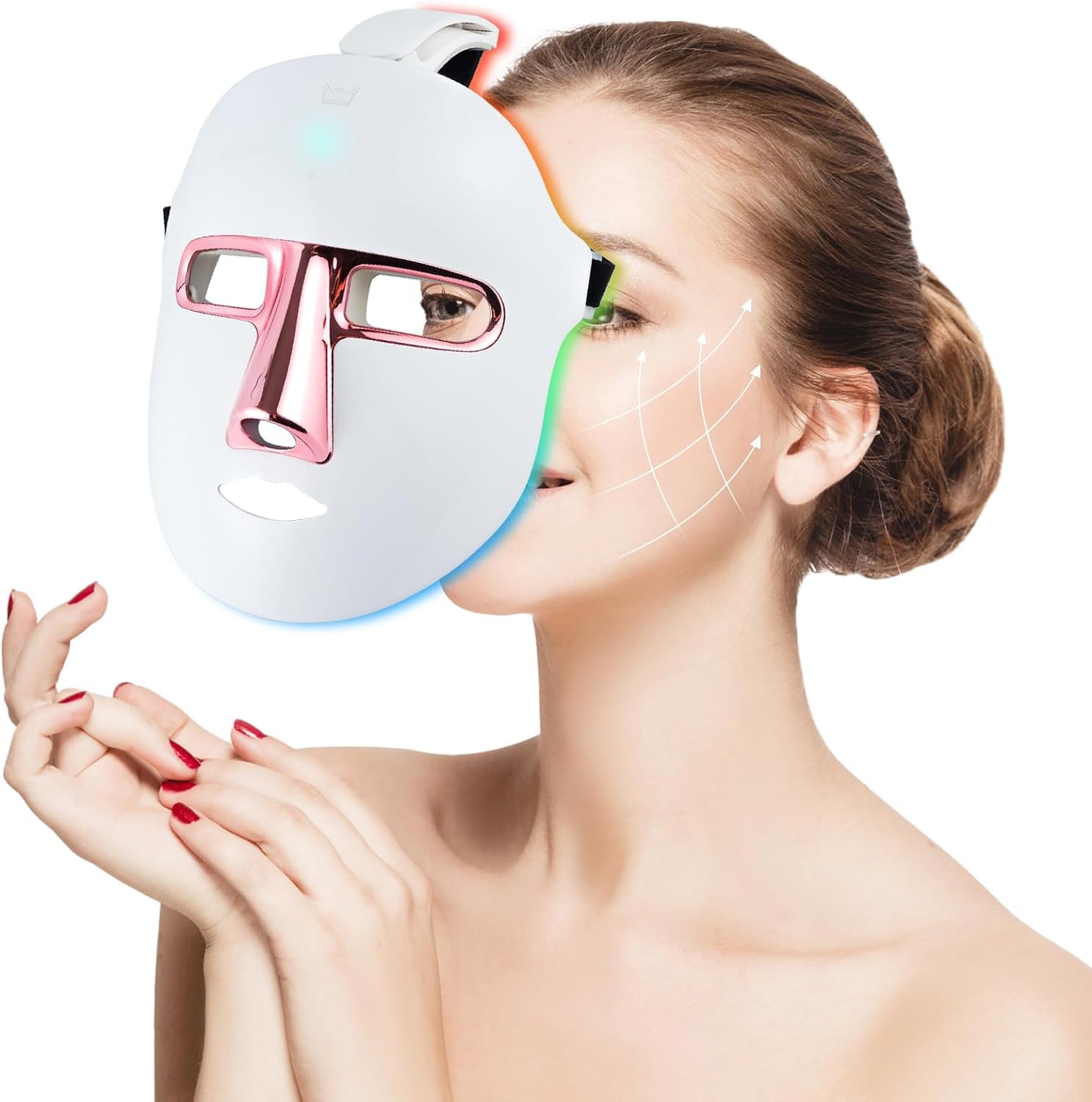 Maschera per terapia con luce rossa a LED, dispositivo per terapia con luce a fotoni infrarossi per il trattamento dell'acne, rassodamento della pelle, anti-età, levigazione di rughe e linee sottili