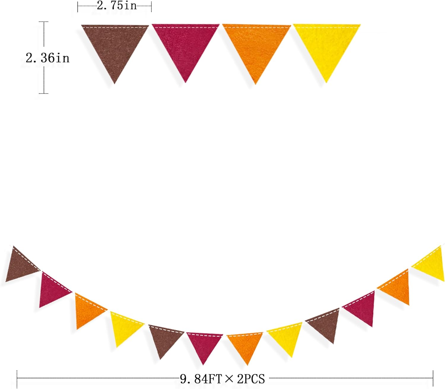 Fall Party Decoration Orange Yellow Brown Burgundy Felt Hanging Triangle Mini Bunting Pennant Banner Flag for Autumn Thanksgiving Harvest Birthday Wedding Baby Shower Party Classroom Nursery Decor - Image 2