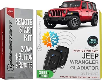 iDatastart 3000FT Range Remote Starter Kit for Jeep Wrangler 2018-2024 & Jeep Gladiator 2018-2024 | Push-to-Start Ignition Models 2-Way, 1-Button