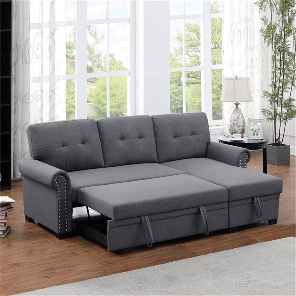Convertible Sleeper Sofa with Pull Out Bed, 3-Seat Sofa Bed Sleeper Couch with Storage Chaise Lounge for Apartment, Living Room, Home Office, Guest Room