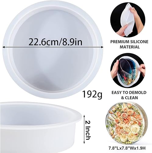 Miniatura 2 de Moldes redondos de 9 pulgadas para resina (9 pulgadas), moldes de resina epoxi profunda para preservación de flores, arte de resina, resina de
