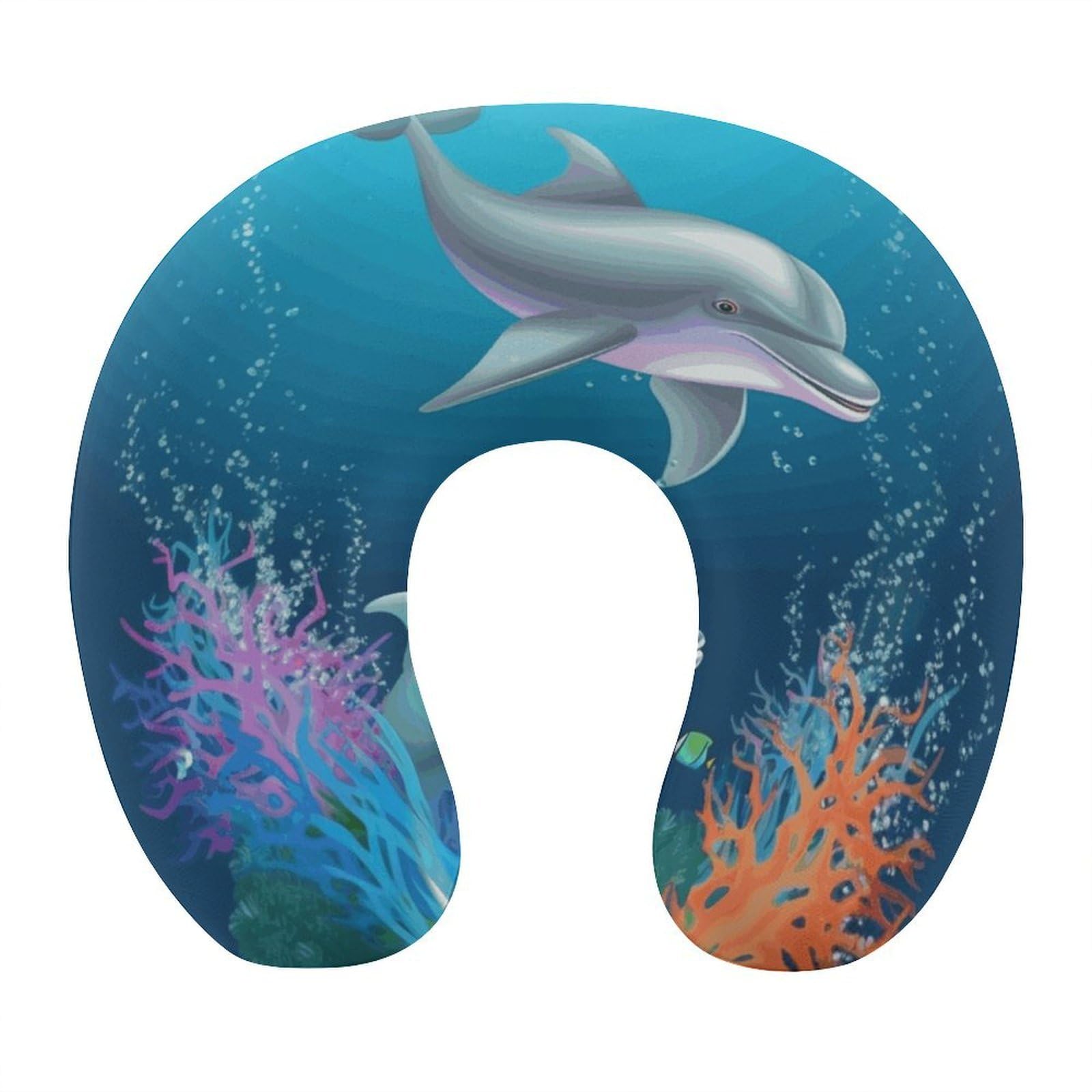 FekiLoot Dolphin and Fish Travel Pillow,U Shaped Office Napping Pillow Support Neck and Head Comfortable Travel Neck Pillow U Shape Sleeping Essentials for Long Haul Flights