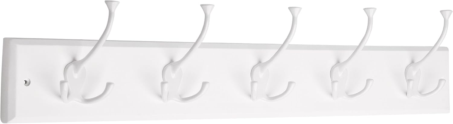 Liberty 129850 27-Inch Hook Rail/Coat Rack with 5 Flared Top Hooks, White and White