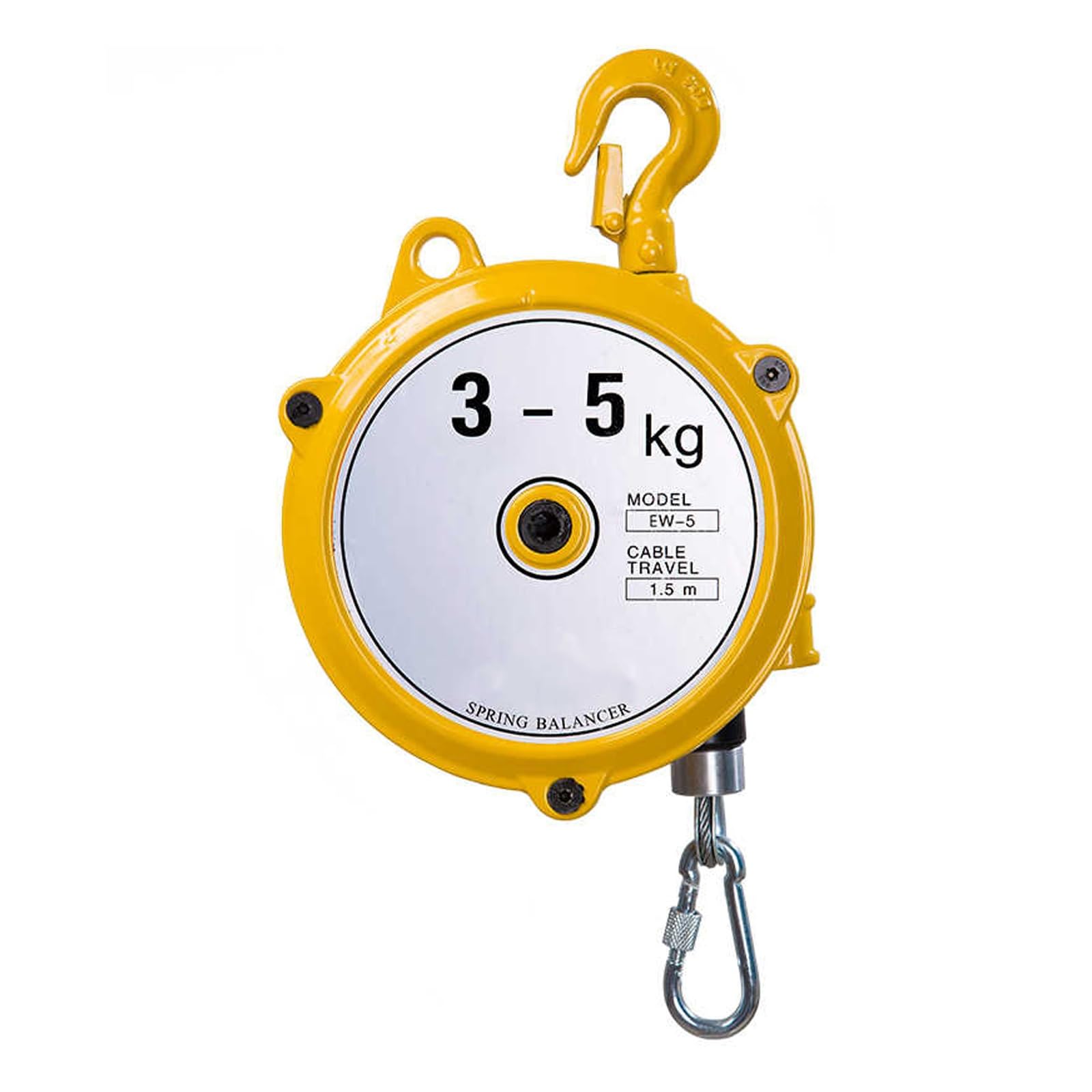 HYQOUKLR Telescopic Spring Balancer, Spring Balancer Yellow 1.5m Wire Rope Hook Load Range 1-70kg for Workshop Automotive(Yellow 3-5 Kg)