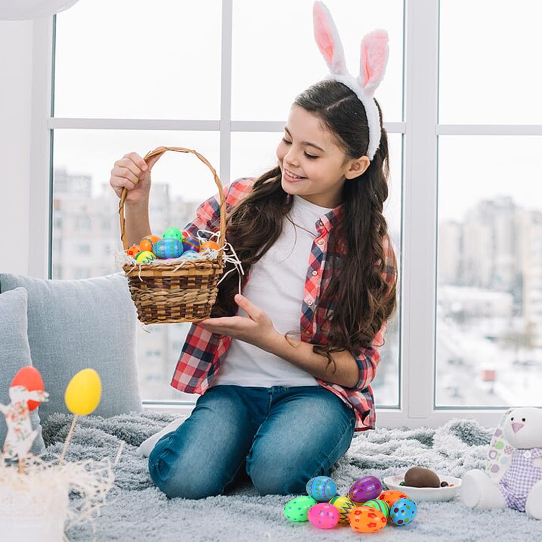 Bluelves 36 Oeuf de Paques en Plastique, œufs de Pâques Brillants en Plastique Irisé Imprimés de 6 cm de Haut, Oeuf Surprise pour la Chasse de Pâques, Remplisseurs de Paniers, Les Prix pour Les fêtes