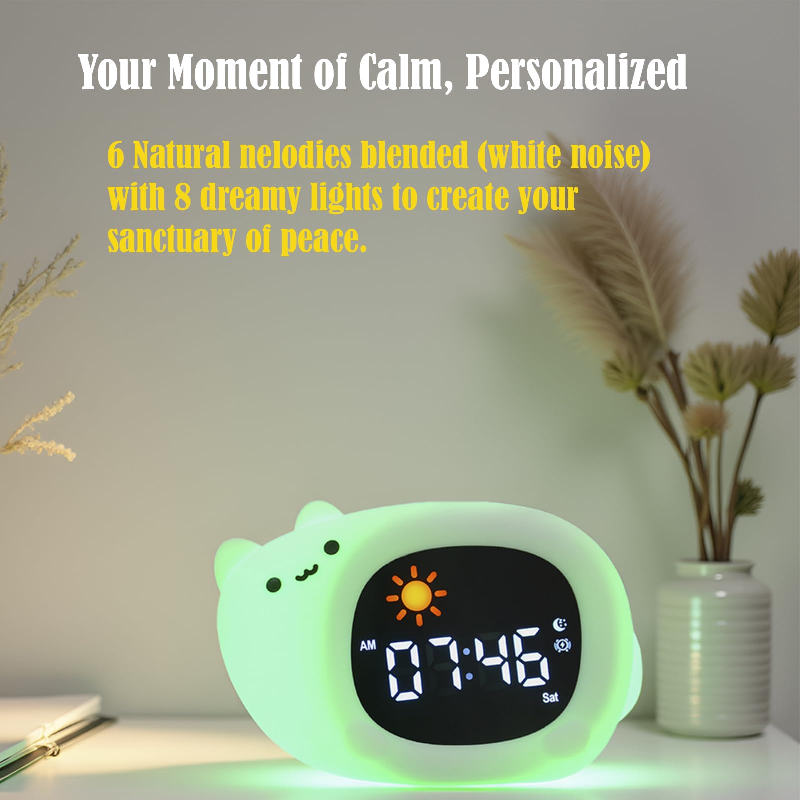 Reloj despertador con luz nocturna, lindo animal de dibujos animados de perros/dinosaurio/gato/oso de arena/búho/nube, reloj OK para despertar con ruido blanco, pantalla digital, reloj