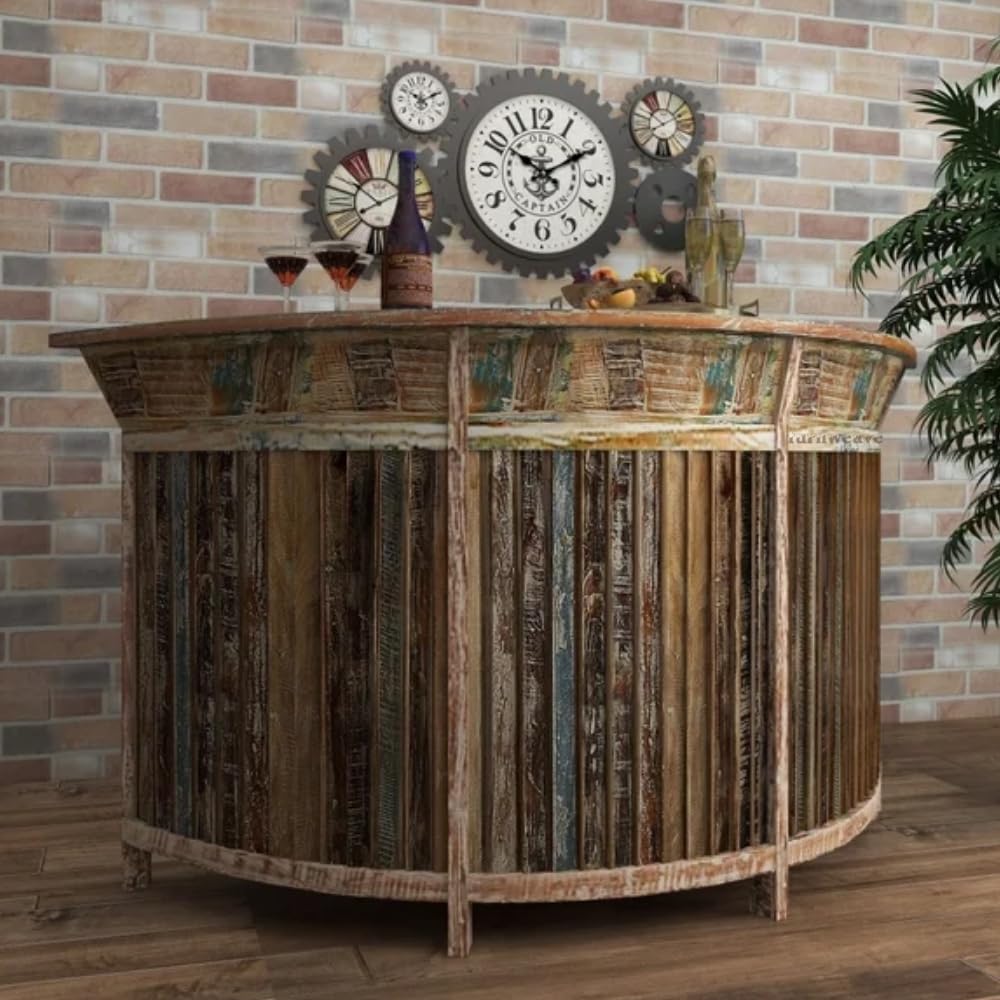FURNWEAVE Dine Wooden Bar Cabinet for Home | Handcrafted Home Bar Cabinet | Soft Drinks Storage Cabinet for Living Room | Wine Rack Organizer for Living Room & Lounge | Reclaimed