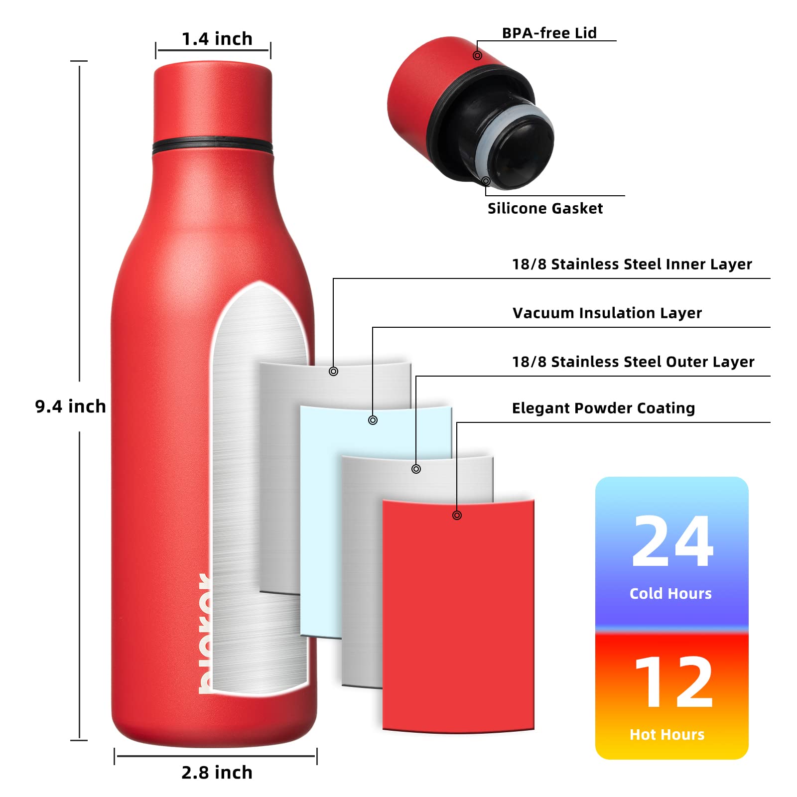 Gourde Isotherme En Acier Inoxydable BJPKPK 355 Ml - Sans BPA, Anti-Fuite, Avec Sangle - Bleu Lac