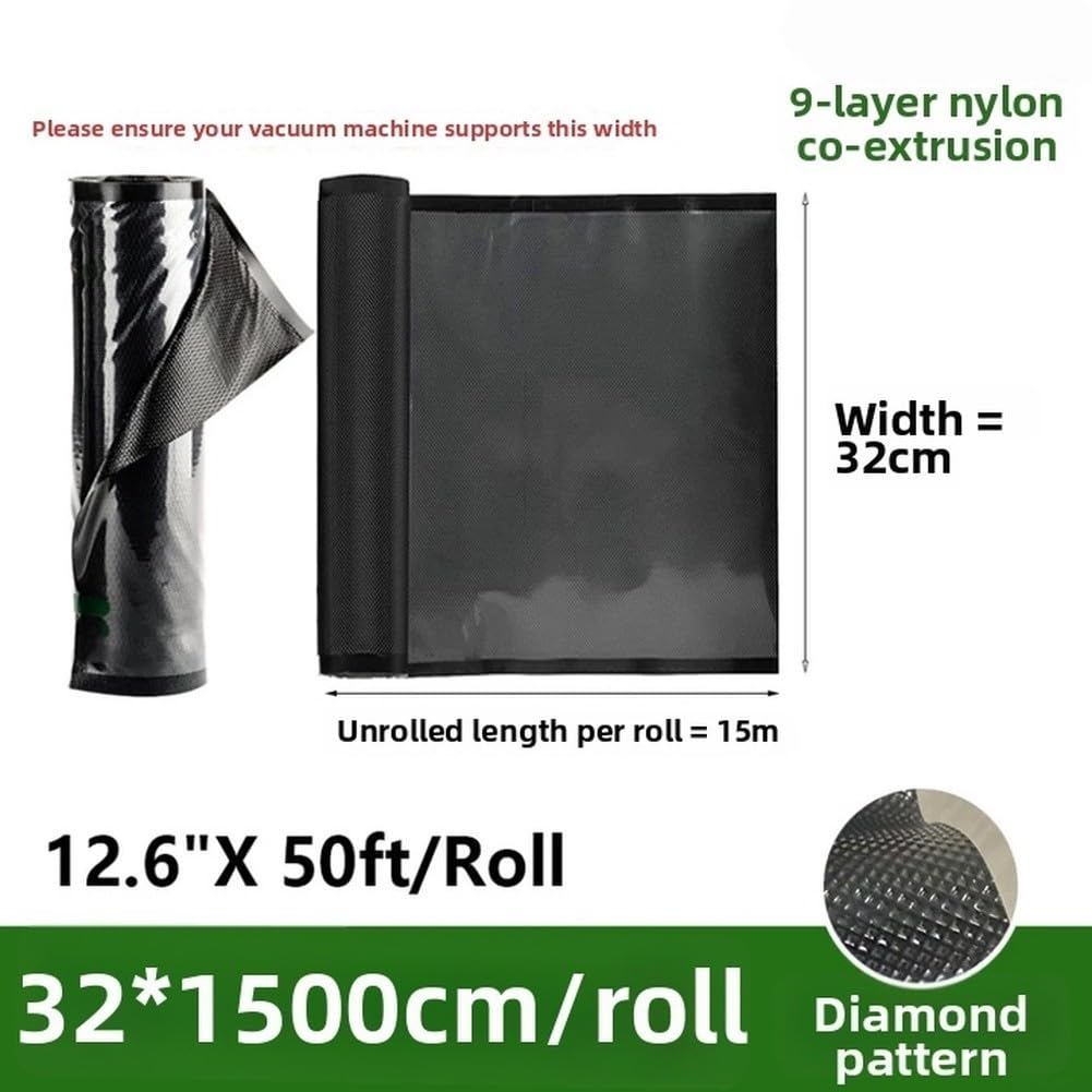 Lot de 50 rouleaux de sacs sous vide robustes prédécoupés pour machine à emballer sous vide, prédécoupés et congelés - Noir - 22 x 30 cm - 32 x 1500 cm