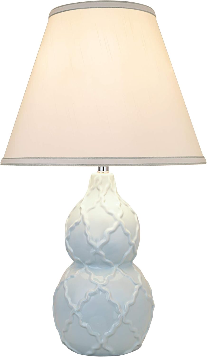 White Ceramic Table Lamp with Silk Shade, 23.5" High