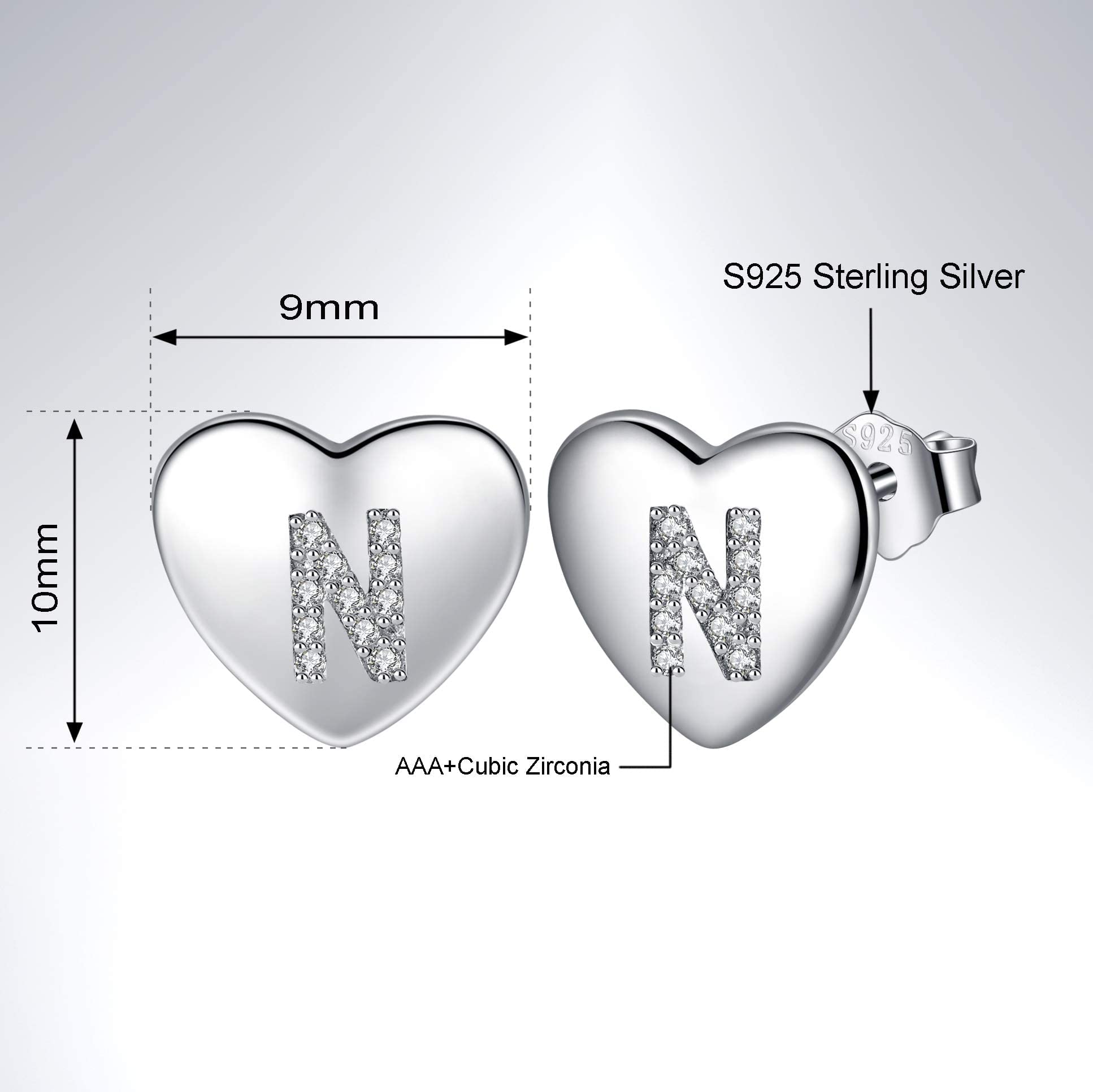 Jrêveinfini Lettera A-Z - Orecchini da donna in argento Sterling 925, con zirconia cubica, orecchini a forma di cuore, per bambine e bambine