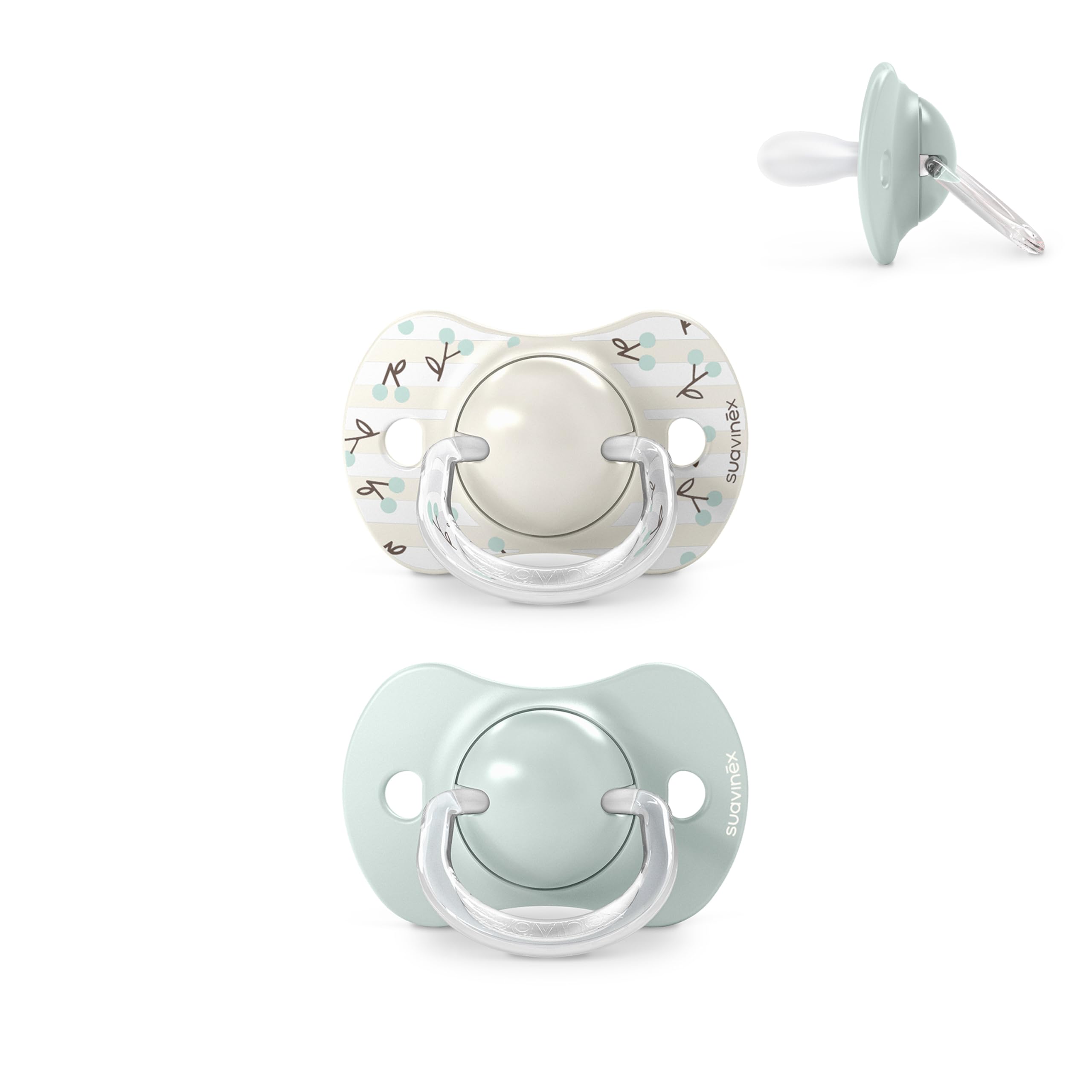 Suavinex, Pack de 2 Chupetes para Bebés 0/​6 Meses y Recién Nacidos, con Tetina Fisiológica de Silicona SX Pro Simétrica, Plana y Flexible, Respeta el Desarrollo Bucodental, Birdies Verde
