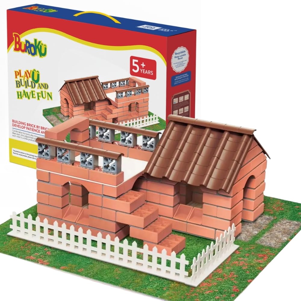 Buroku - Brick House Building Set | 200 Pieces Child Safe ABS Plastic | Improves Early Skills and Intelligence Development | Recyclable Material, Plastic.