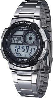 كاسيو يوث للرجال AE-1000WD-1AVDF، رقمي، بمينا رمادي، بسوار فضي