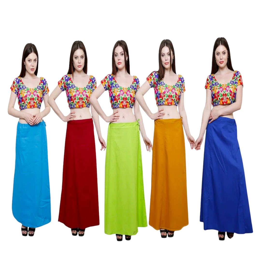 Lady Aura Women's Cotton Petticoat Combo, 5 Bright Colors, Free Size Multicolour-image-46