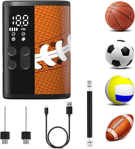 Woowind Bomba eléctrica de baloncesto con indicador de presión, iluminación LED y banco de energía, inflador de bolas portátil automático con aguja