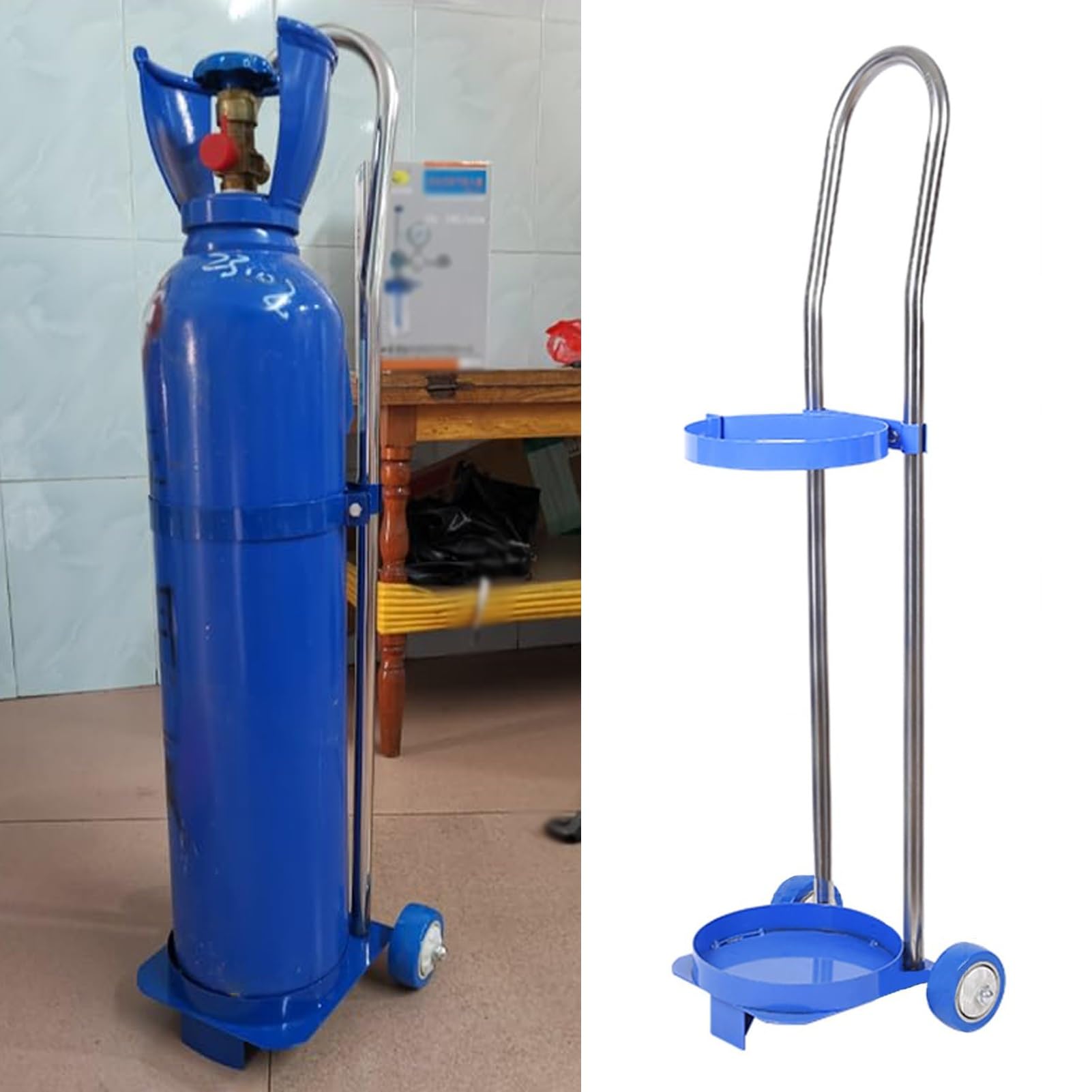 GLJTUO Oxygen Cylinder Rack, Steel Oxygen Tank Holder Cart With Wheels For 10L 15L 20L Cylinders Height 80-110 cm,Height-95cm(37 3/8