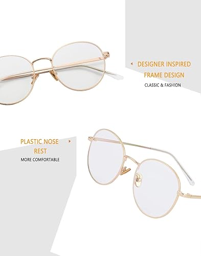 Miniatura 2 de Gafas de bloqueo de luz azul para mujeres y hombres, elegantes lentes de cristal redondo con marco de metal transparente