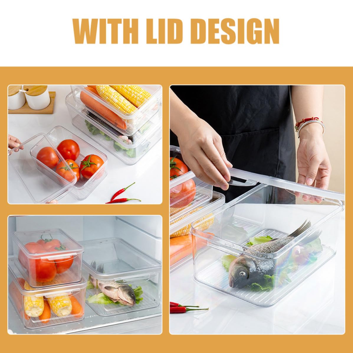 Sosoport 3 Piezas Caja de Almacenamiento Pet Transparente para Refrigerador