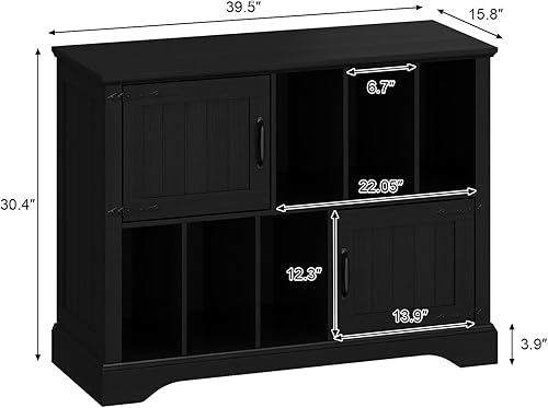 Miniatura 2 de Soporte grande para tocadiscos con almacenamiento para vinilos - Soporte para tocadiscos de 39.5" con gabinete de madera estilo granja y puertas