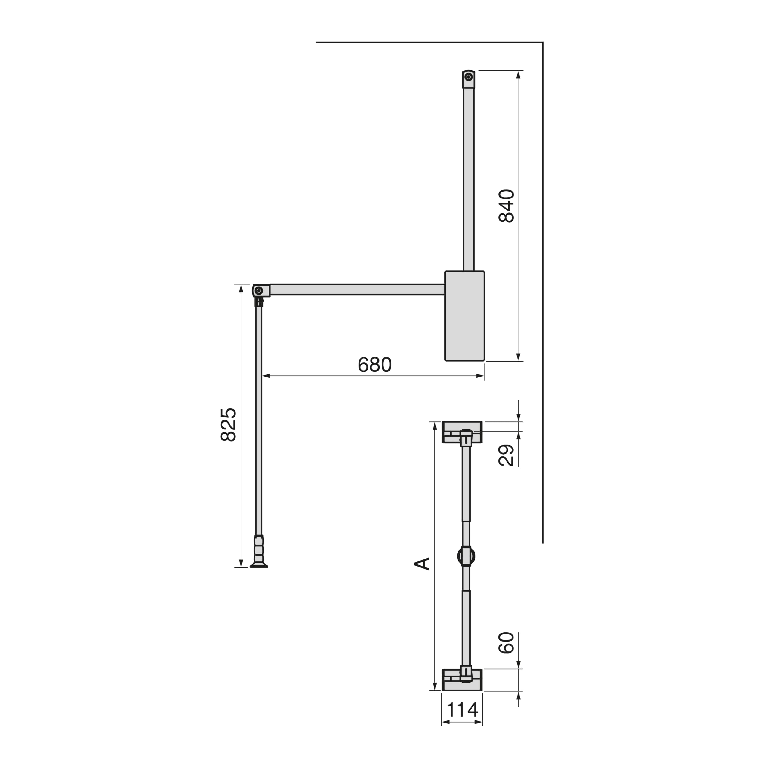 Emuca - Pantograf Sway, 600-830mm, Stal, Aluminium i Plastik, Malowane na kolor tytanowy