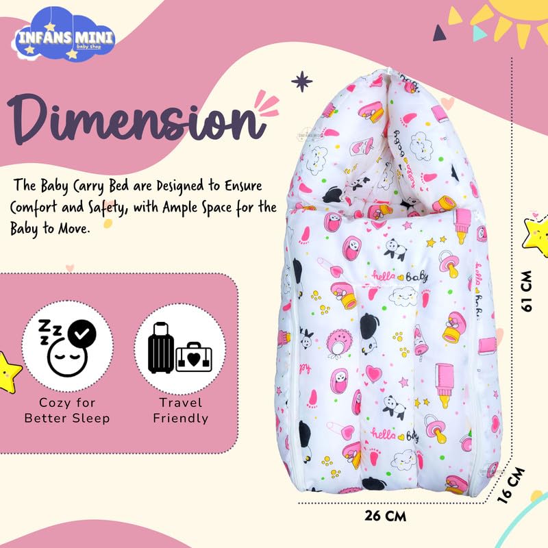 Image of Baby Bed, Sleeping Bag & Carry Nest Cotton|3 in 1 Convertible Portable Bassinet-Nest|Unisex New Born Sleeping Bed for 0-6 Months (Panda Pink)