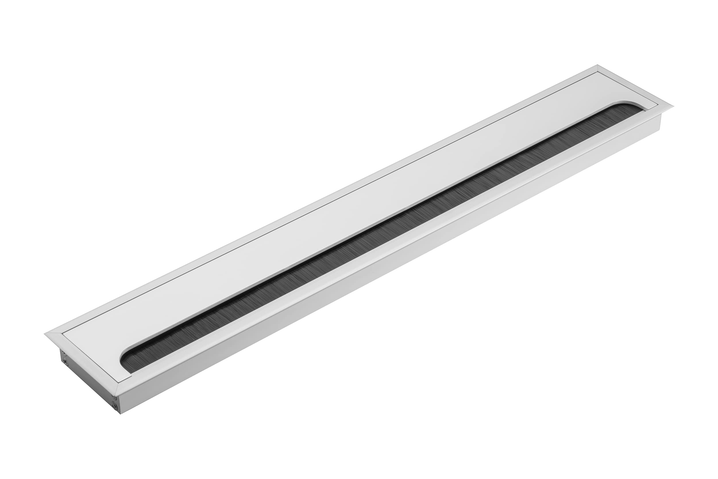 GTV - Merida cable grommet - cable grommet with opening lid - rectangular cable organisation for furniture cable passage/for installation in the worktop / 80x500mm / silver