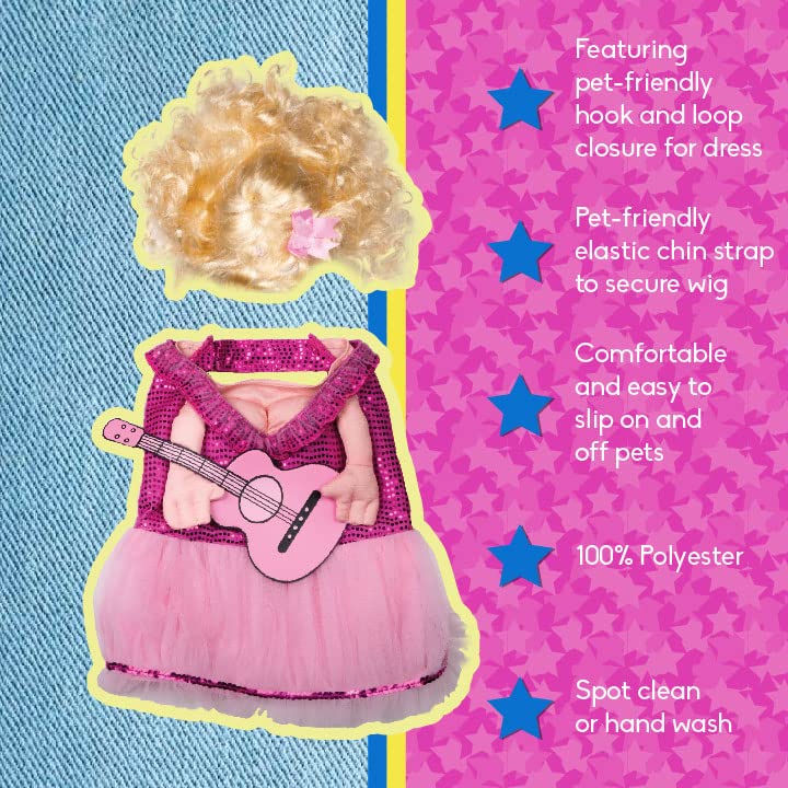 Doggy Parton Pink Dress, Guitar & Wig Set - M/L