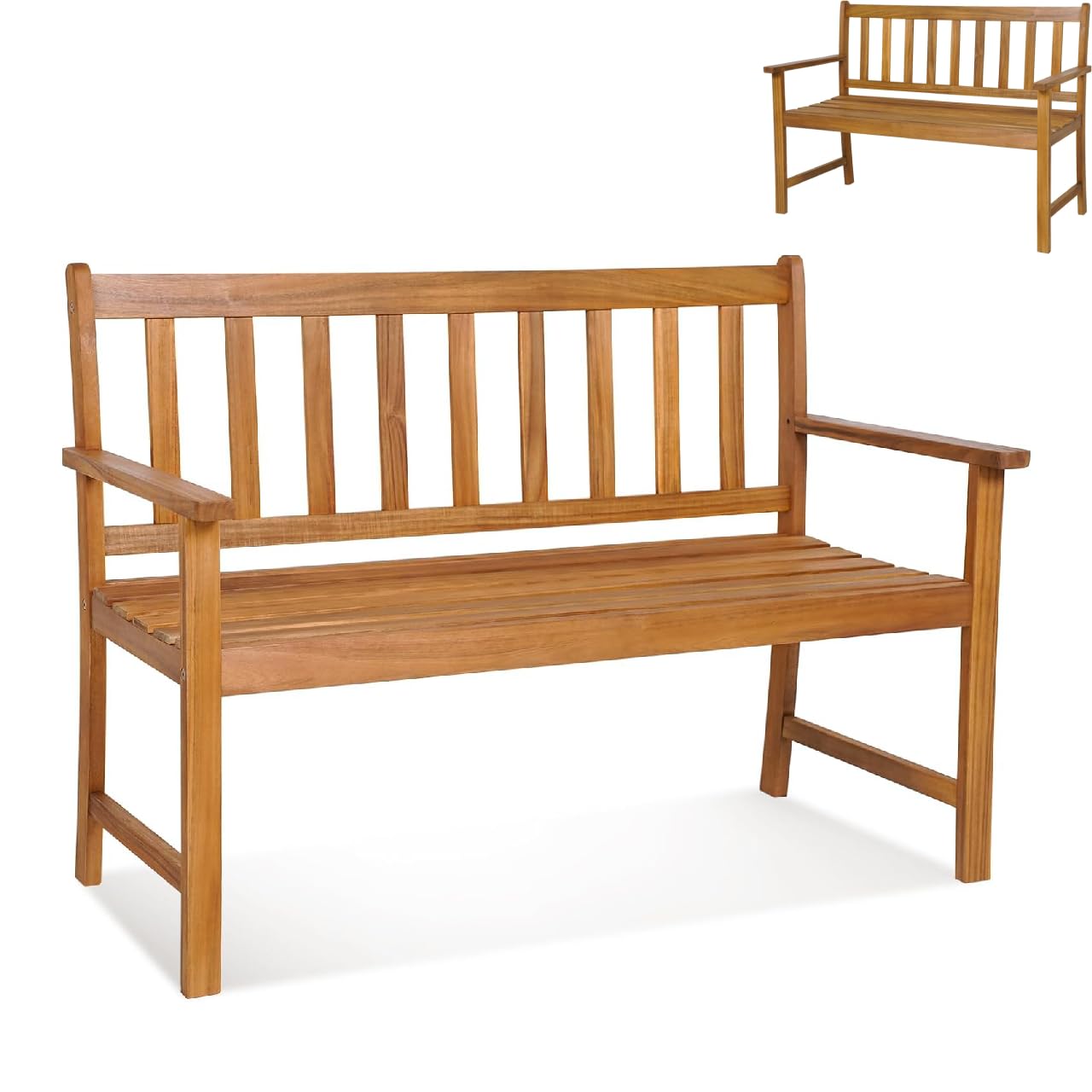 SFAREST Wooden Garden Bench, 2-Seater Patio Loveseat Chair with Armrests, Outdoor Furniture Park Porch Seating for Backyard Porch Balcony Deck (122 x 56 x 86 cm) — image 1