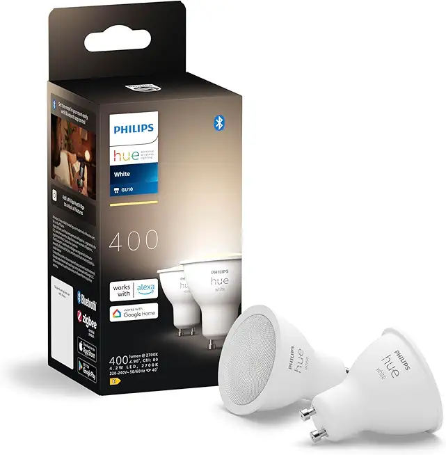 Philips Hue White GU10 LED Spot 1er Pack (400lm), dimmbare LED Lampe für das Hue Lichtsystem mit warmweißem Licht, smarte Lichtsteuerung über Sprache und App