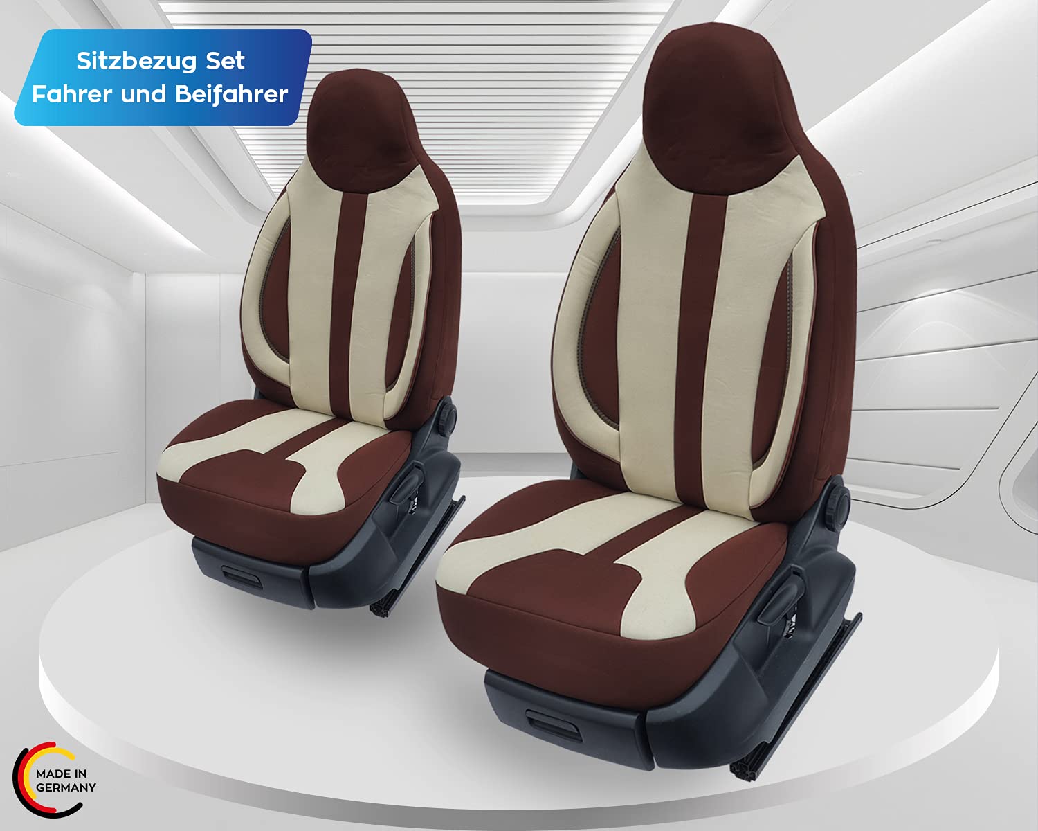 Set di coprisedili per sedile pilota e passeggero compatibili con camper FIAT Ducato, Pössl, Knaus, Adria, Carthago, Pilote Laika WPL412 beige/marrone