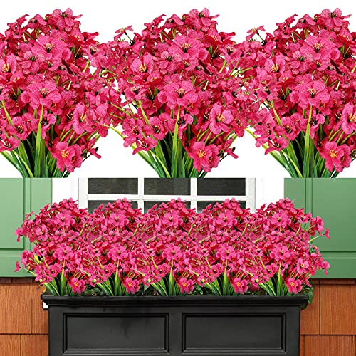 Amyhomie 20 Bundles Artificial Flowers Outdoor Uv Resistant Faux Flowers No Fade Fake Plastic Plants Garden Porch Window Box Decorating (Fuchsia) #TOP21