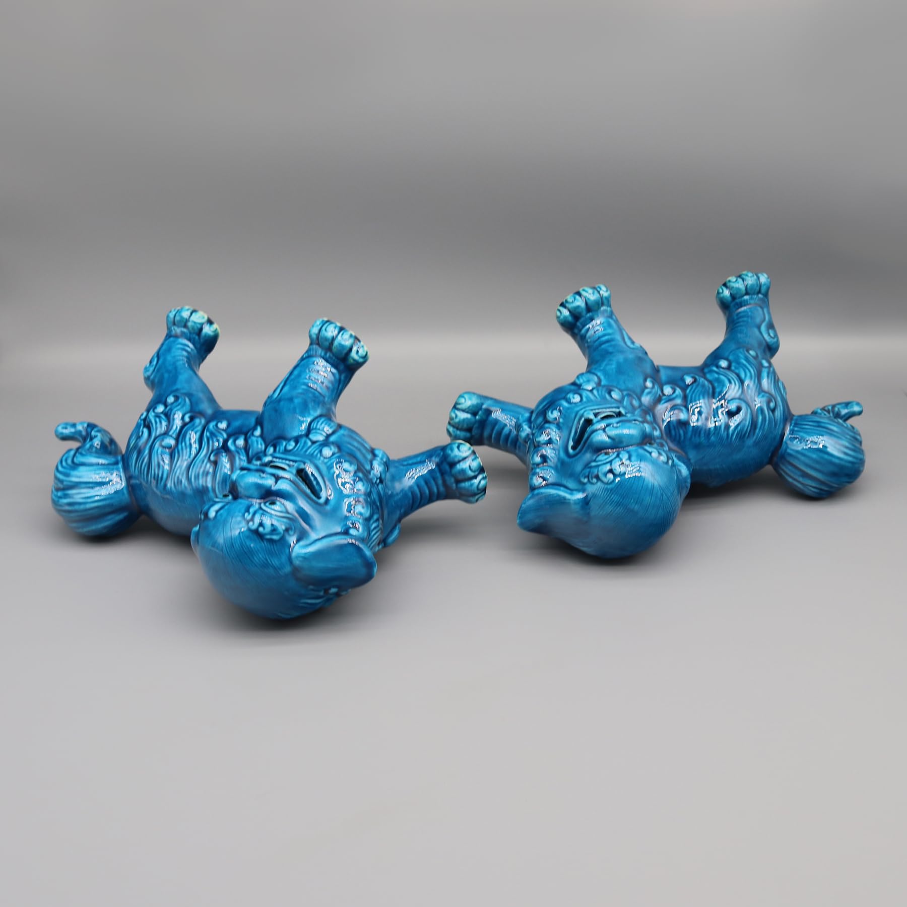 Eastern tide Statua decorativa in ceramica del leone custode, finitura smaltata blu, stile tradizionale cinese