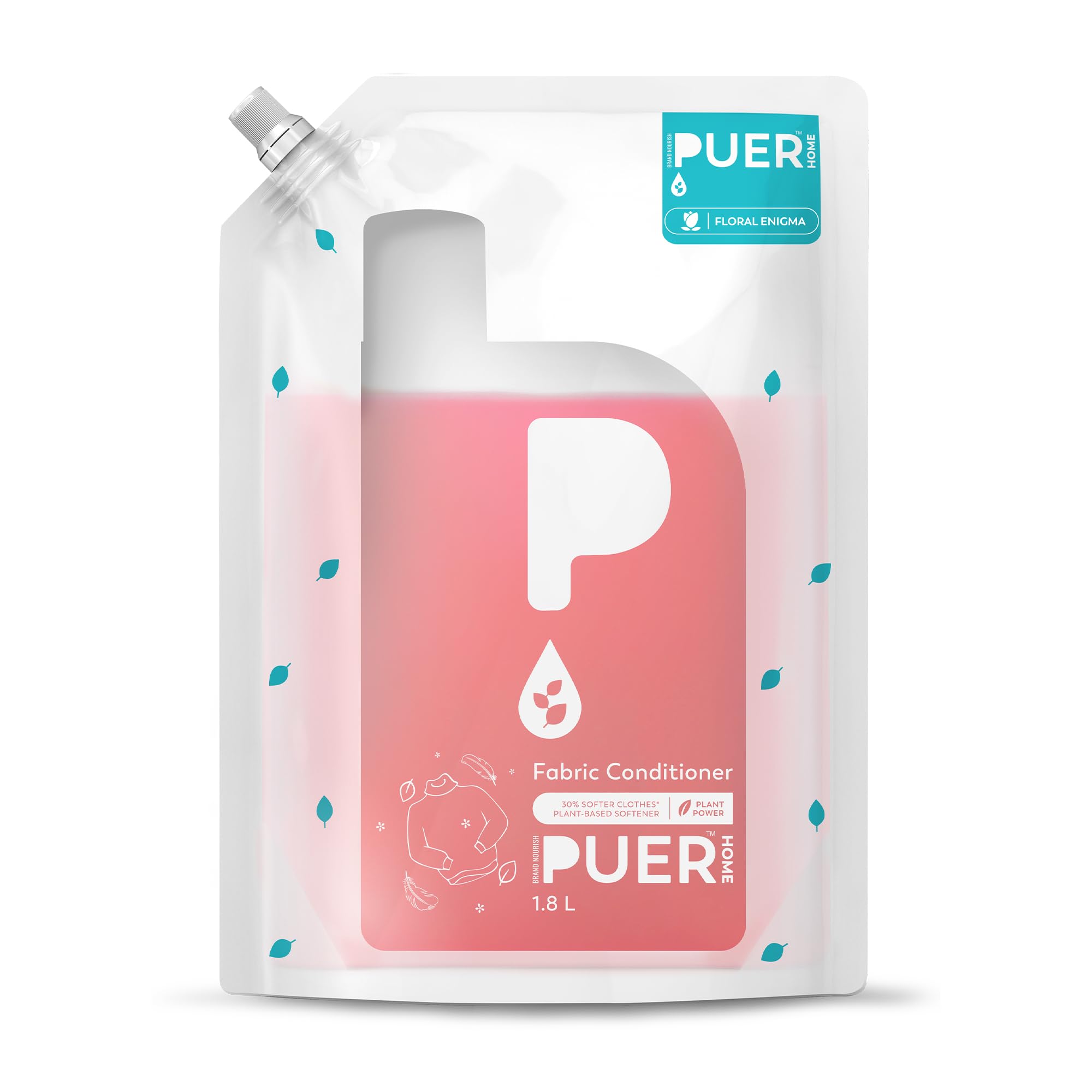 PUER Fabric Conditioner Floral Enigma 1800ml Refill Pouch for Front & Top Load Washing Machine | Plant Based & Eco Friendly | Lint Free Softness with Long Lasting Fragrance