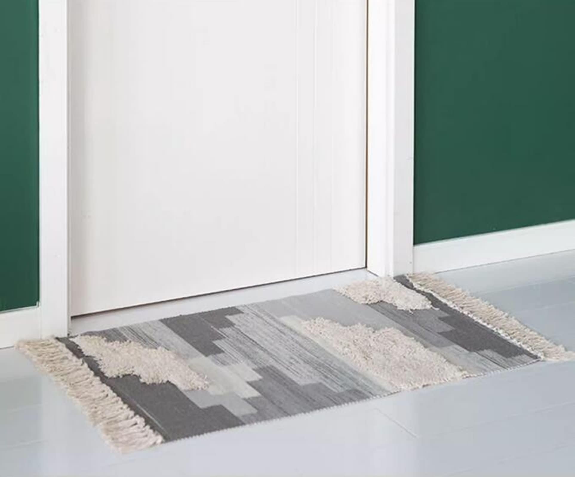 Tappeto Piccolo Camera Da Letto, 60x90CM Cotone Rettangolare Tappeto Soggiorno Lavabile, Astratto, Grigio, Stile 3