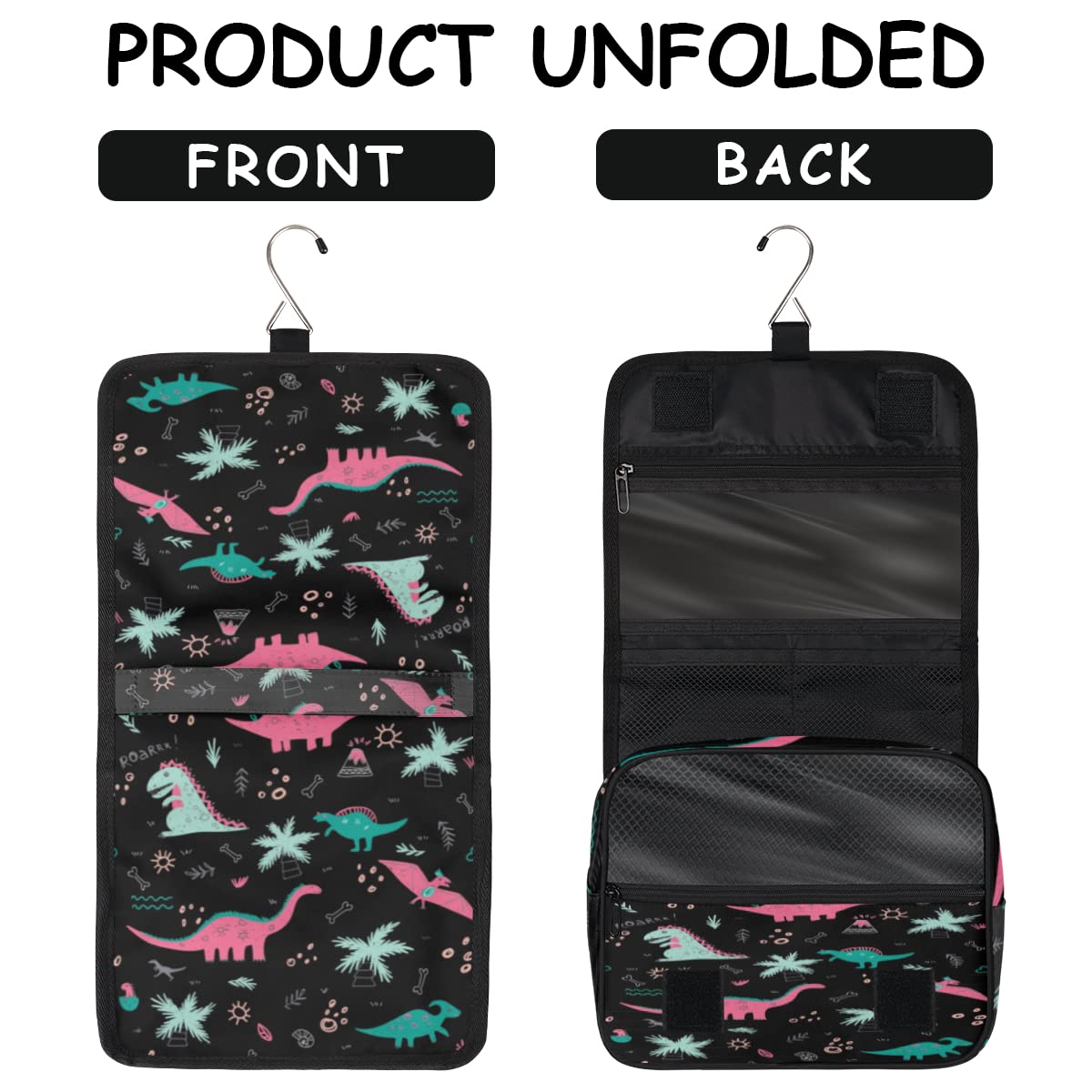 Podróżna kosmetyczka z dinozaurem zabawny dinozaur torba do mycia torba unisex wiszące przybory toaletowe kosmetyczny organizer do makijażu, wielobarwny, Jeden rozmiar