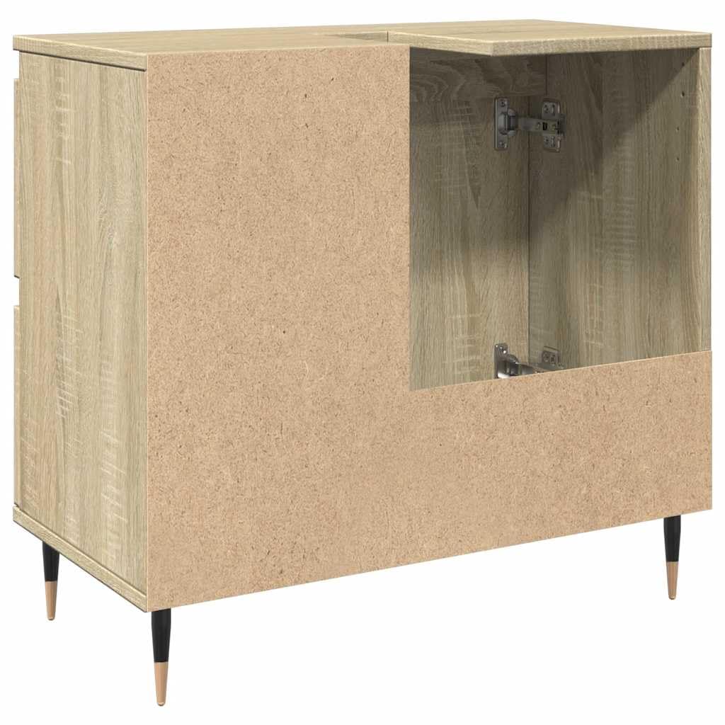 Mobile Lavabo Bagno Rovere Sonoma 65x33x60 cm Legno Multistrato | Armadietto sottolavello salvaspazio per bagno moderno con stabili piedini in ferro, un ampio vano e due cassetti.