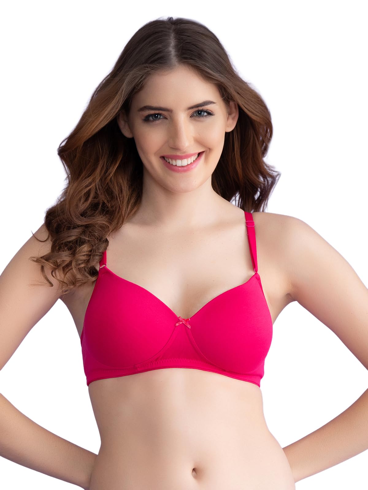 clovia Women's Cotton Rich Solid Padded Full Cup Wire Free T-Shirt Bra - Dark Pink-picture-24