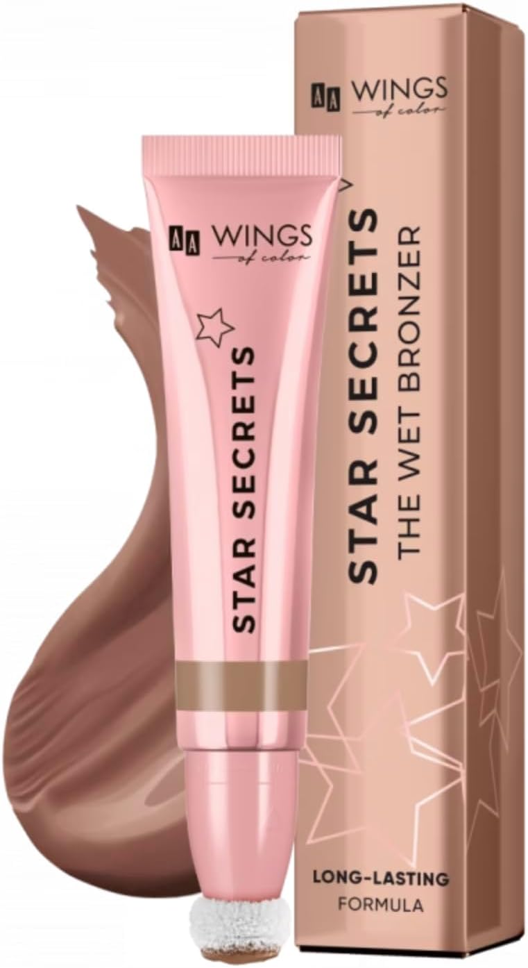 AA WINGS OF Color Star Secrets The Wet Bronzer | 02 Medium Bronze | Creamy Bronzer | Long Lasting | 3D Contouring | Buildable Intensity | Hyaluronic Acid & Peptides | Allergy Tested | 12ml