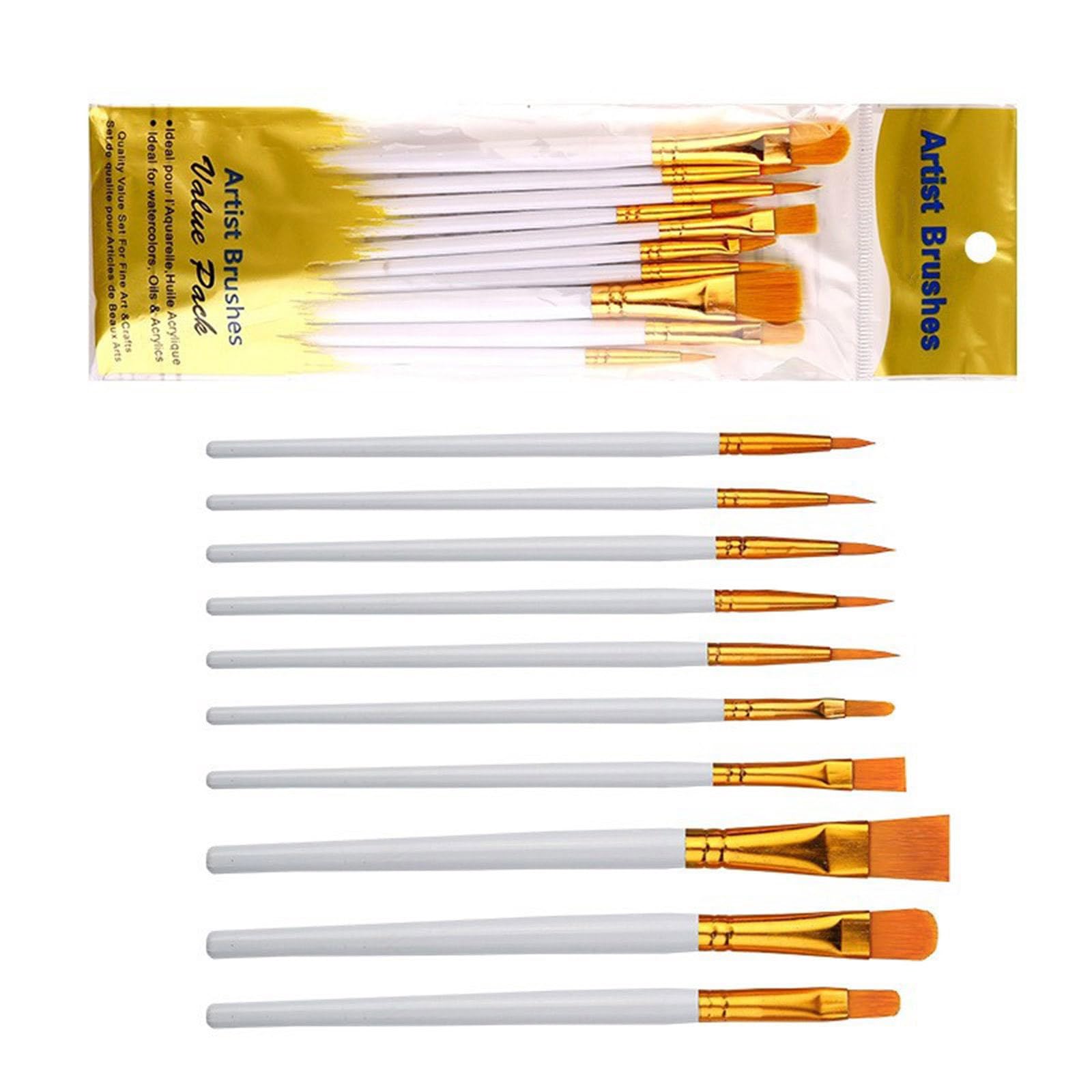 Hsioluted White 10 Pcs Acrylic Paint Brushes Set Painting Brushes Art Supplies For Watercolor Gouache Acrylics Artist