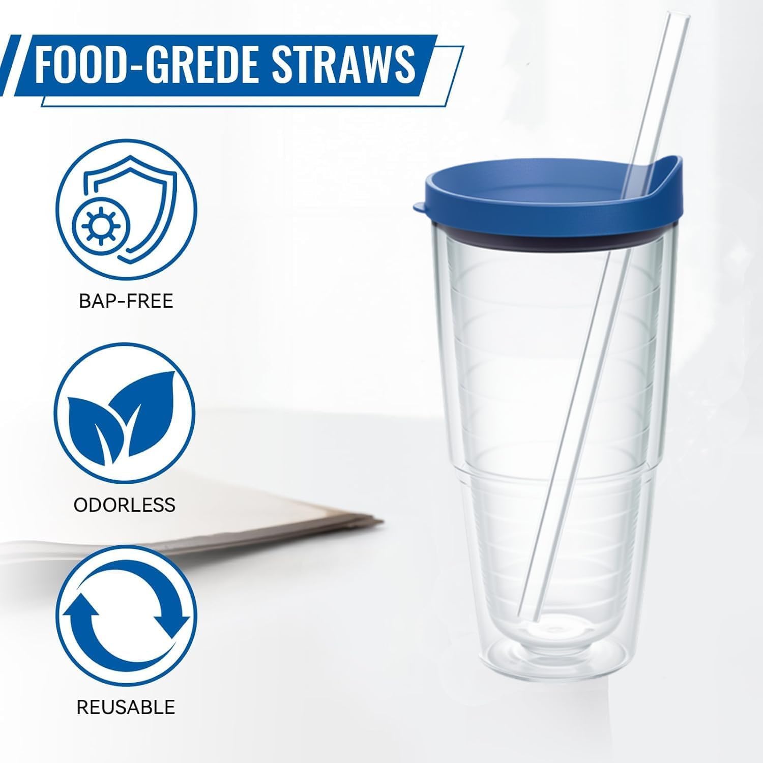 Replacement Straws Compatible with Tervis Clear & Colorful Lidded 24oz,Reusable Plastic 6Straws and 1Brush Compatible with Tervis Tumbler 24 oZ with lid,Clear Transparent Straight Drinking Straws - Image 5