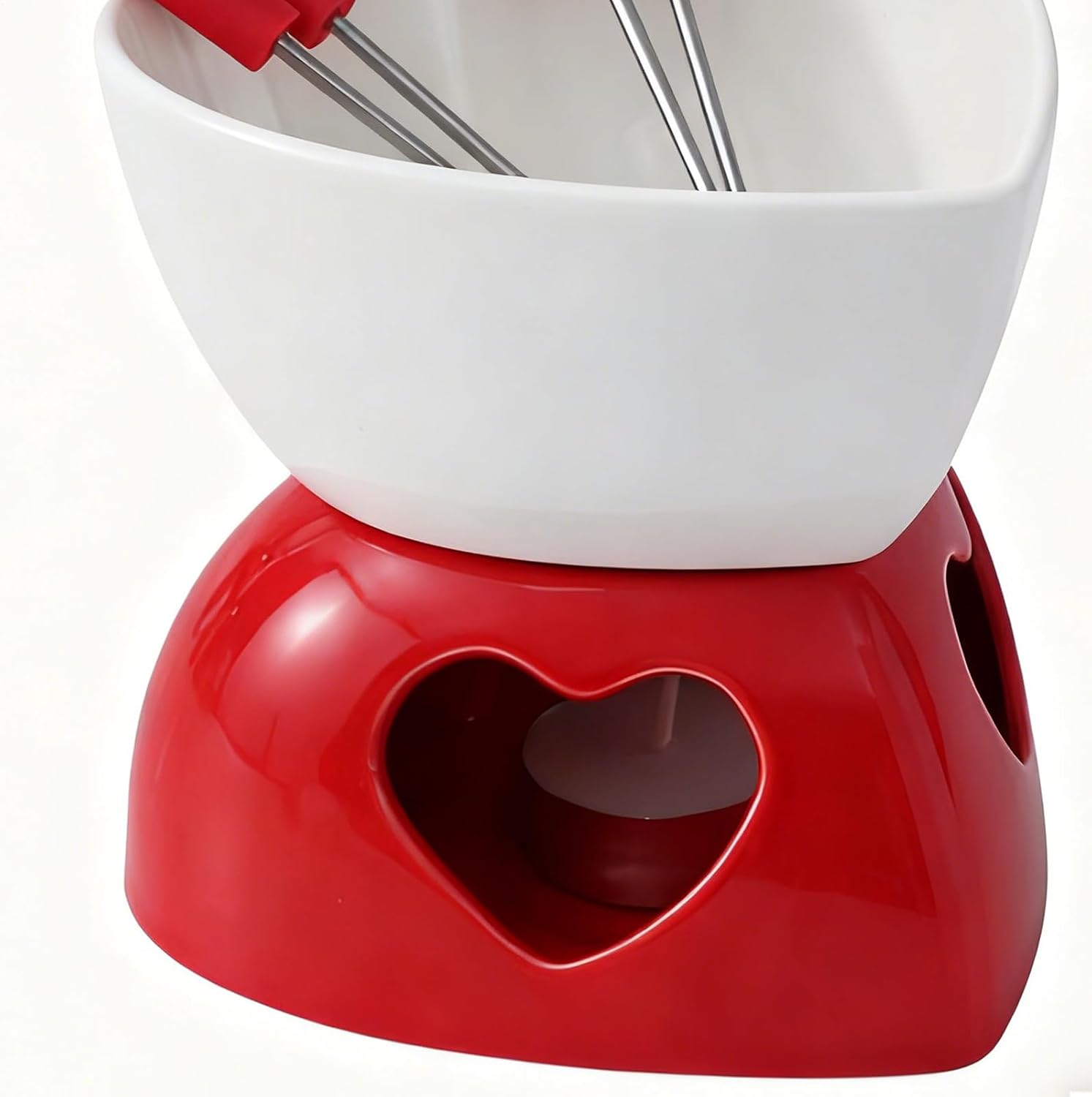 Ceramic Heart Fondue Cup - Mini Chocolate Melting Pot, Dessert Cup with Ceramic Construction, Included Forks for Easy Serving with Portable Tabletop Design, Sweet Treat Accessory for Cheese