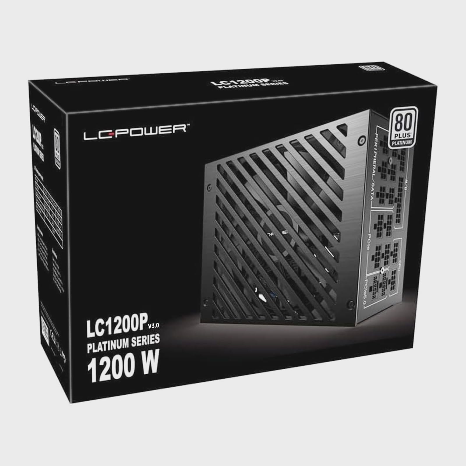 LC-POWER LC1200P V3.0 Alimentatore Atx 1200w, Basso Rumore Alimentazione PC Gaming 1200 Watt, 80 Plus Platinum Power Supply con Ventola 135mm-compatibile con Atx 3.0 E Pcie 5.0-92% Efficienza