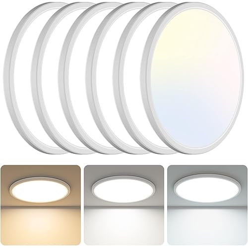libtit 6 Pack 13 Inch LED Flush Mount Ceiling Light, 3200LM 28W Ultra-Slim LED Ceiling Light, 3000K/4500K/6000K Selectable Ceiling Light Fixture for Bedroom, Kitchen, Bathroom, Hallway - White