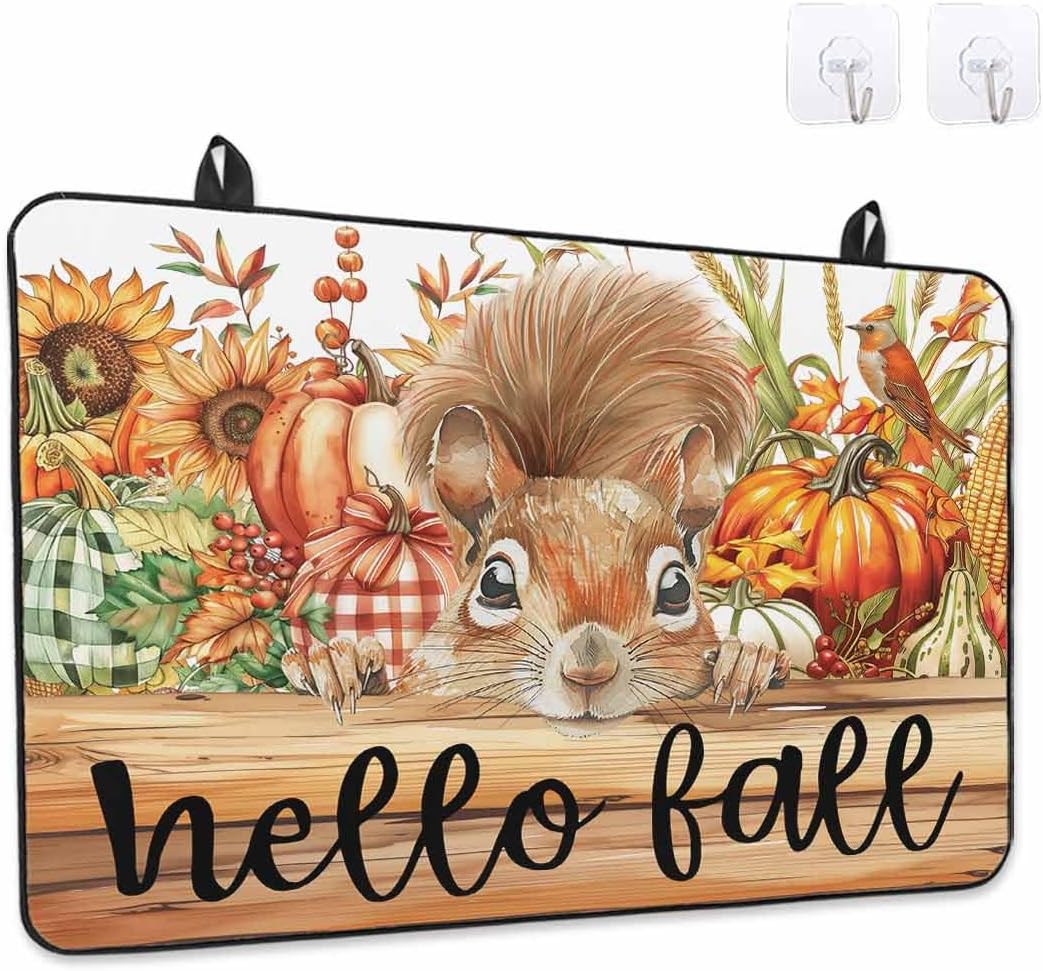 Stove Top Cover for Electric Stove Hello Fall Squirrel Harvest Brown Wood Grain 36" x 21" Heat Resistance Electric Stove Cover Glass Stove Top Protector Washer/Counter Protector