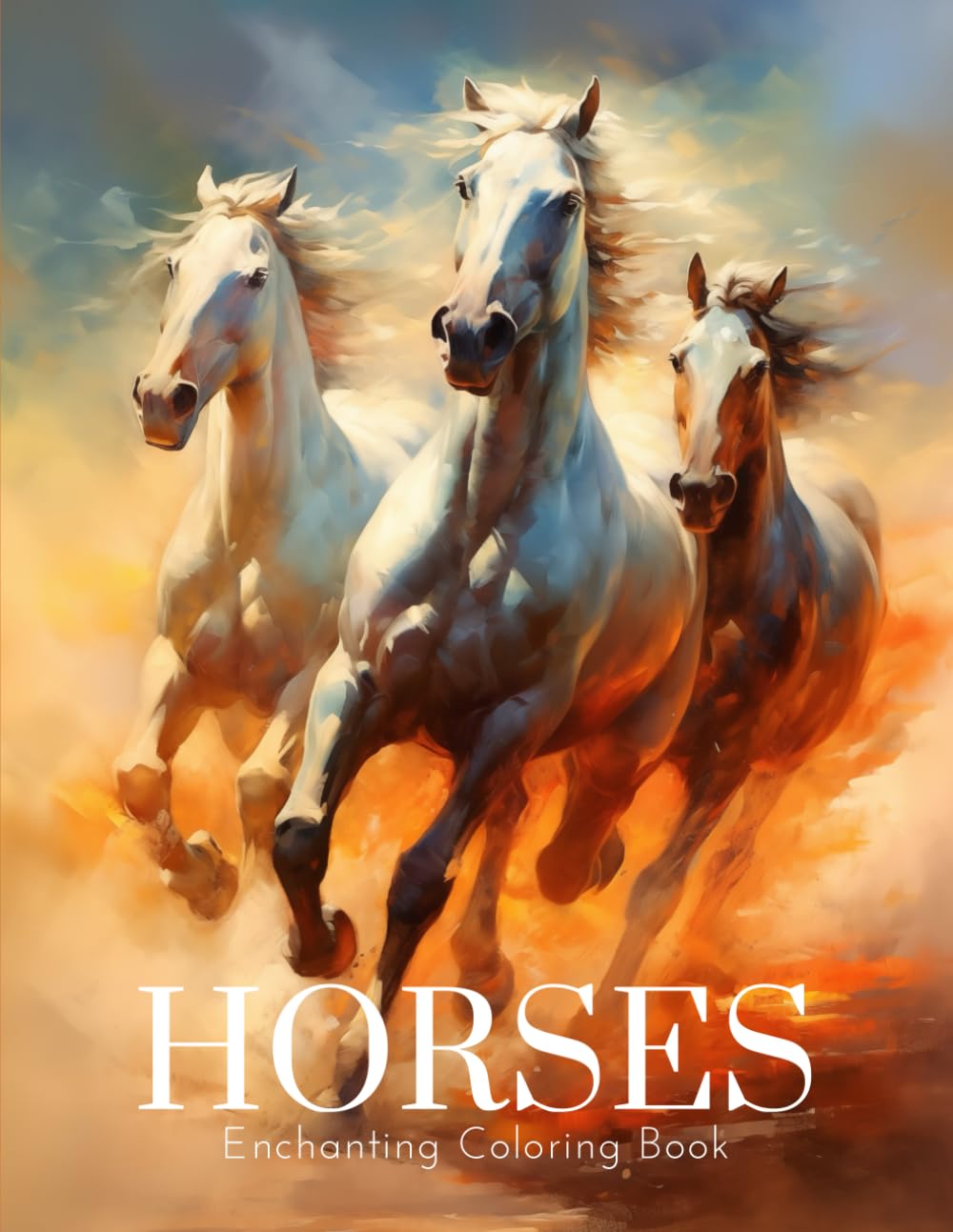 Horses Enchanting Coloring Book: Large Print Coloring Book for Adults and Kids. 50 Single-Sided Unique Designs (Animals)