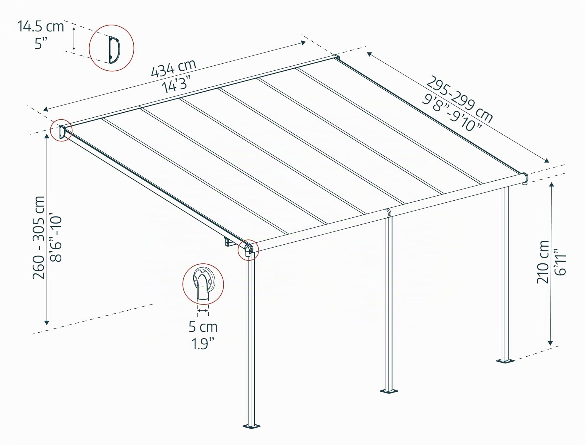 Palram Canopia Capri Terrassenüberdachung, Terrassendach, Balkondach, grau, 299X434 cm, 12.5m²