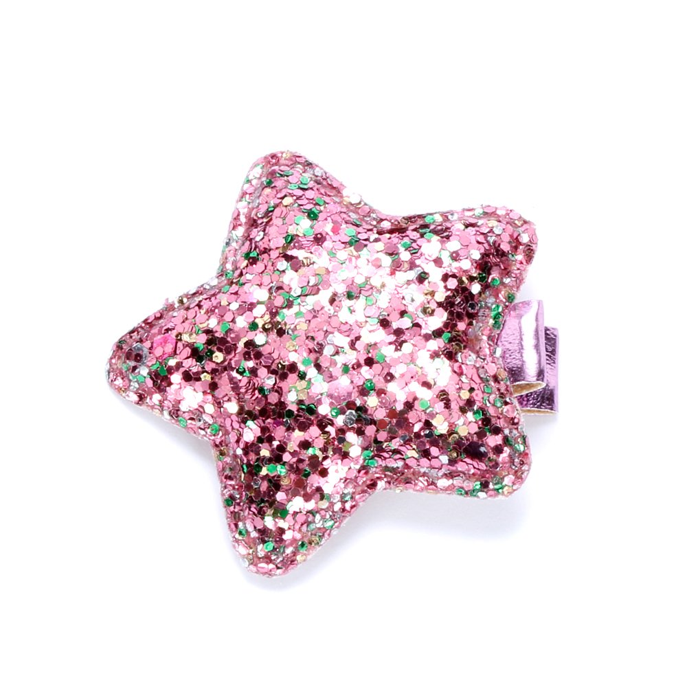 Girls Multicolor Glitter Star Hair Clip - Pink