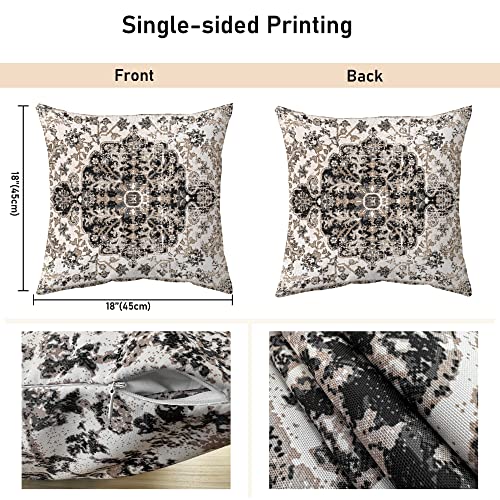 Boho Pillows Covers 18X18 Inch Set Of 2 Bohemian Vintage Carpet Pattern Throw Pillows Black Grey Ethnic Floral Medallion Decorative Linen Outdoor Cushion Cases For Home Sofa Living Room Couch Decor #TOP4