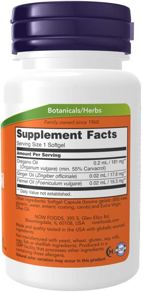 NOW Foods Oregano Oil Enteric, 90 Softgels (270 Softgels)